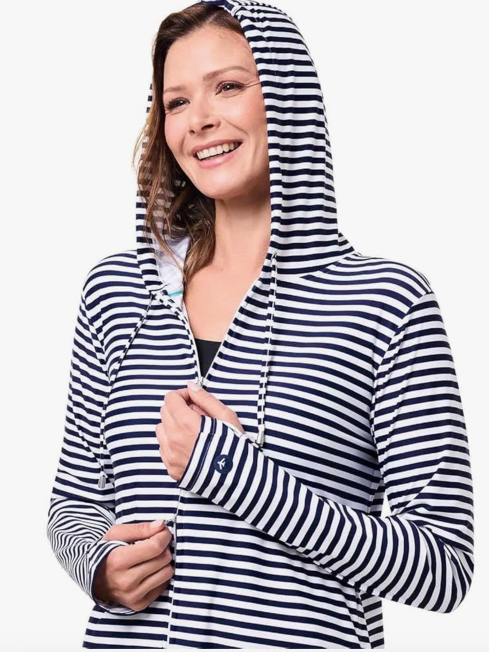 Tommy Bahama Black & White Striped Hooded Zip Jacket